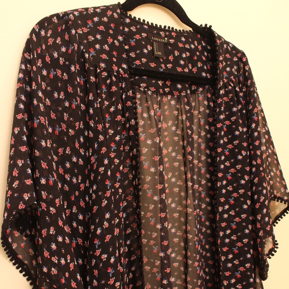 black floral kimono